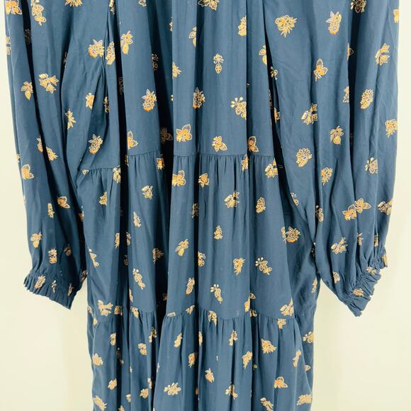 Madewell Plus Challis Floral Midi Dress Navy Boho Long Sleeve Tiered Flowy 2X - Picture 10 of 13